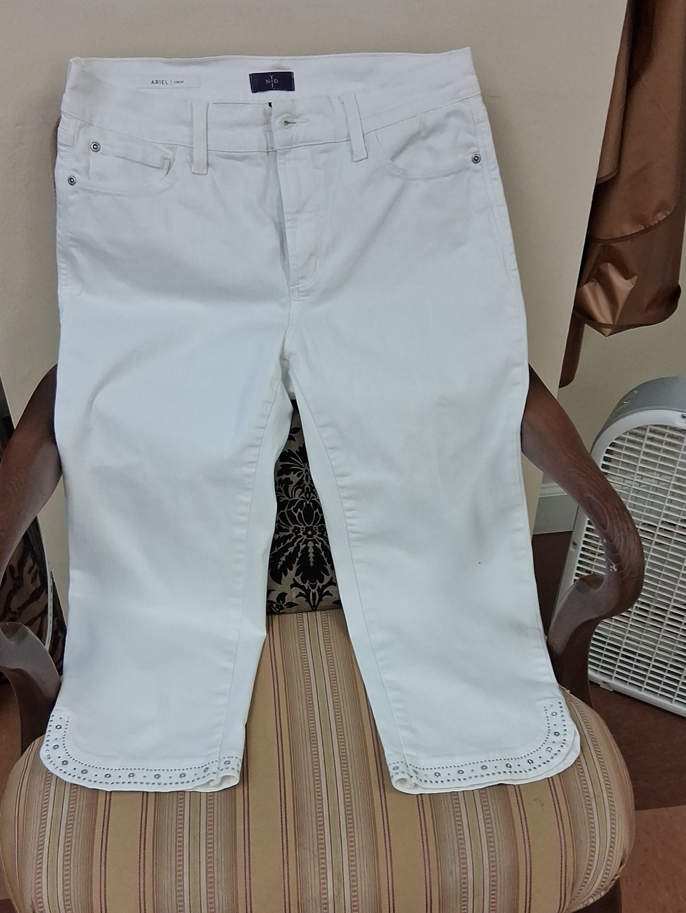 NYDJ White Cropped Jeans with Embellished Trim